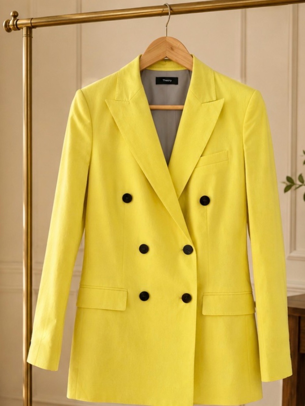 Theory Bright Yellow Double-Breasted Blazer. Size S